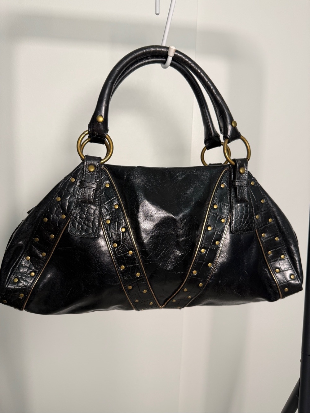 Via Spiga Black Leather Studded Shoulder Bag